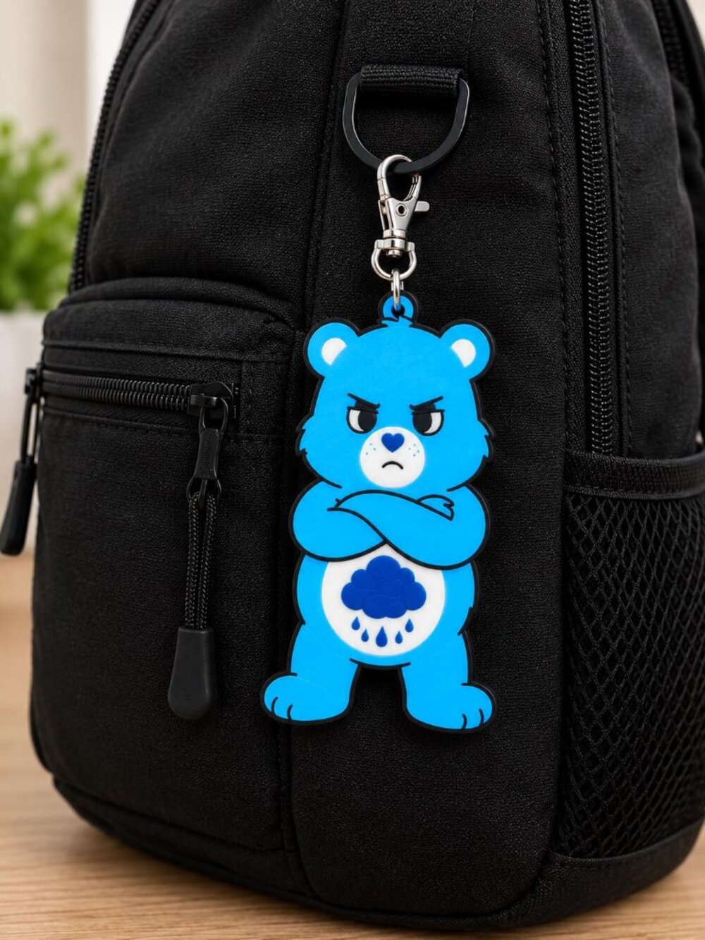 Blue Rain Cloud Bear Keychain